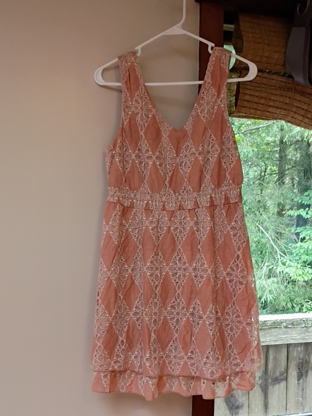 Sleeveless Pink Lace Overlay Dress
